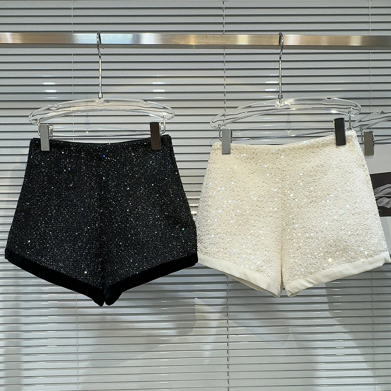 high-quality 2025 New spring autumn velvet sequins Shorts tweed temperament three point shorts for women Pants