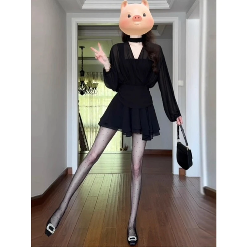 Vestidos de manga larga para mujer, vestido para fiesta de boda, otoño, Modal, medio cuello alto, cintura acanalada ahumada, minimalista y elegante