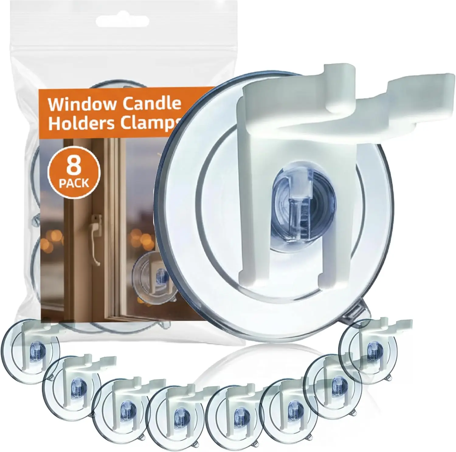 

8-Piece Window Candle Holder Clamps with Strong Suction Cups for Glass, Wood, or Metal Surfaces