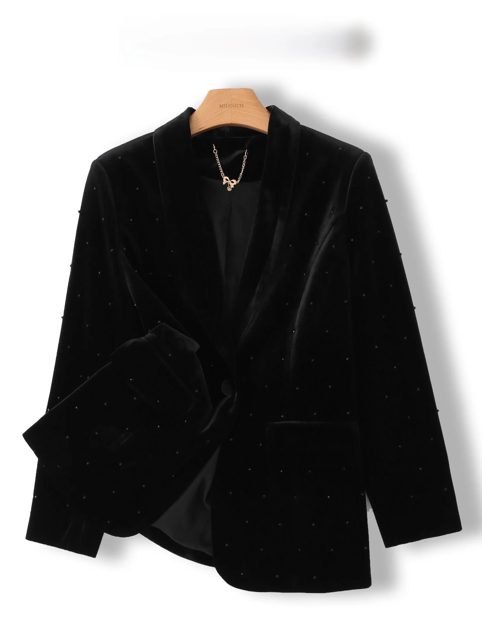 

Elegant Velvet Suit Jacket Women's Single-Button Heavy Embroidery Fashionable Commute Style Chinese Production Long Sleeve