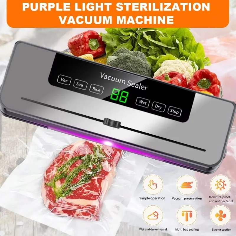 Food Vacuum Sealer Machine Dry Wet Food Vacuum Packaging Machine Built-in Cutter with UV Kitchen Food Storage Sealing Machine