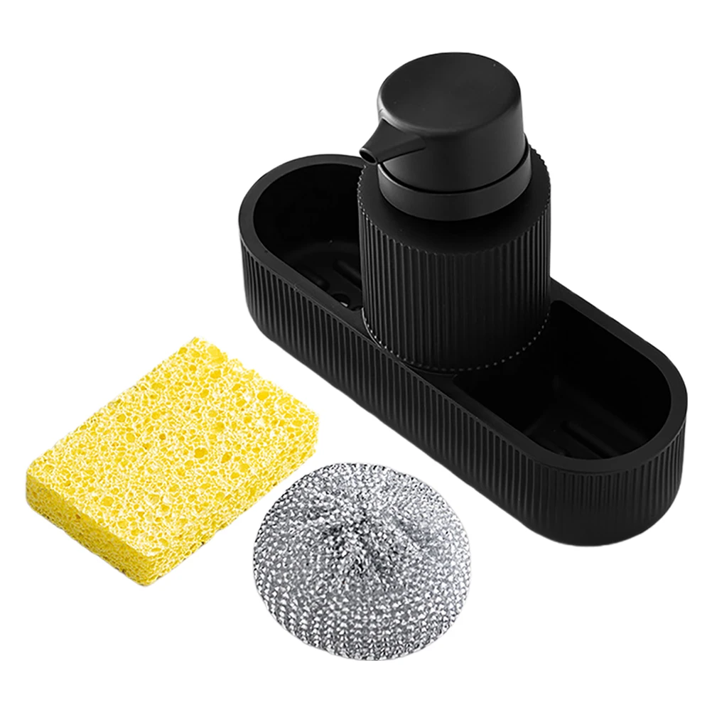 

Dishwashing Liquid Dispenser Set Black Kitchen Sponge Holder Soap Pump Plastic Bottle H Soap Dispenser Resin Kitchen Dishwasher