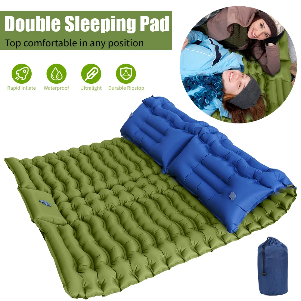 Matelas de couchage gonflable double, imperméable, pliable et portable pour le camping, la randonnée, le trekking et les voyages en plein air