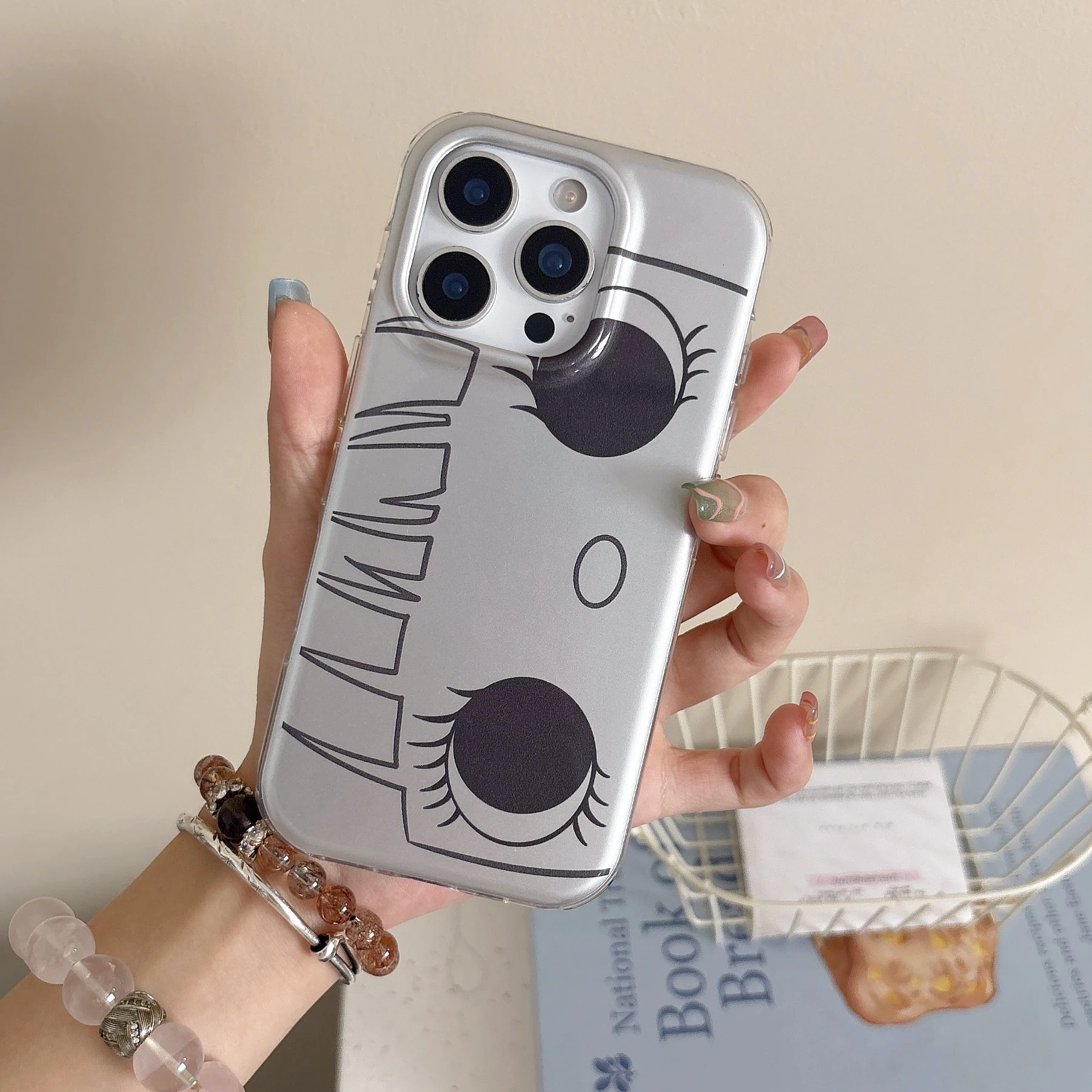 

Korean INS Electroplated Silver Big Eyes Girl Cute Protective Phone Case for iPhone 16 15 14 13 Pro Max Back Phone Cover Capa