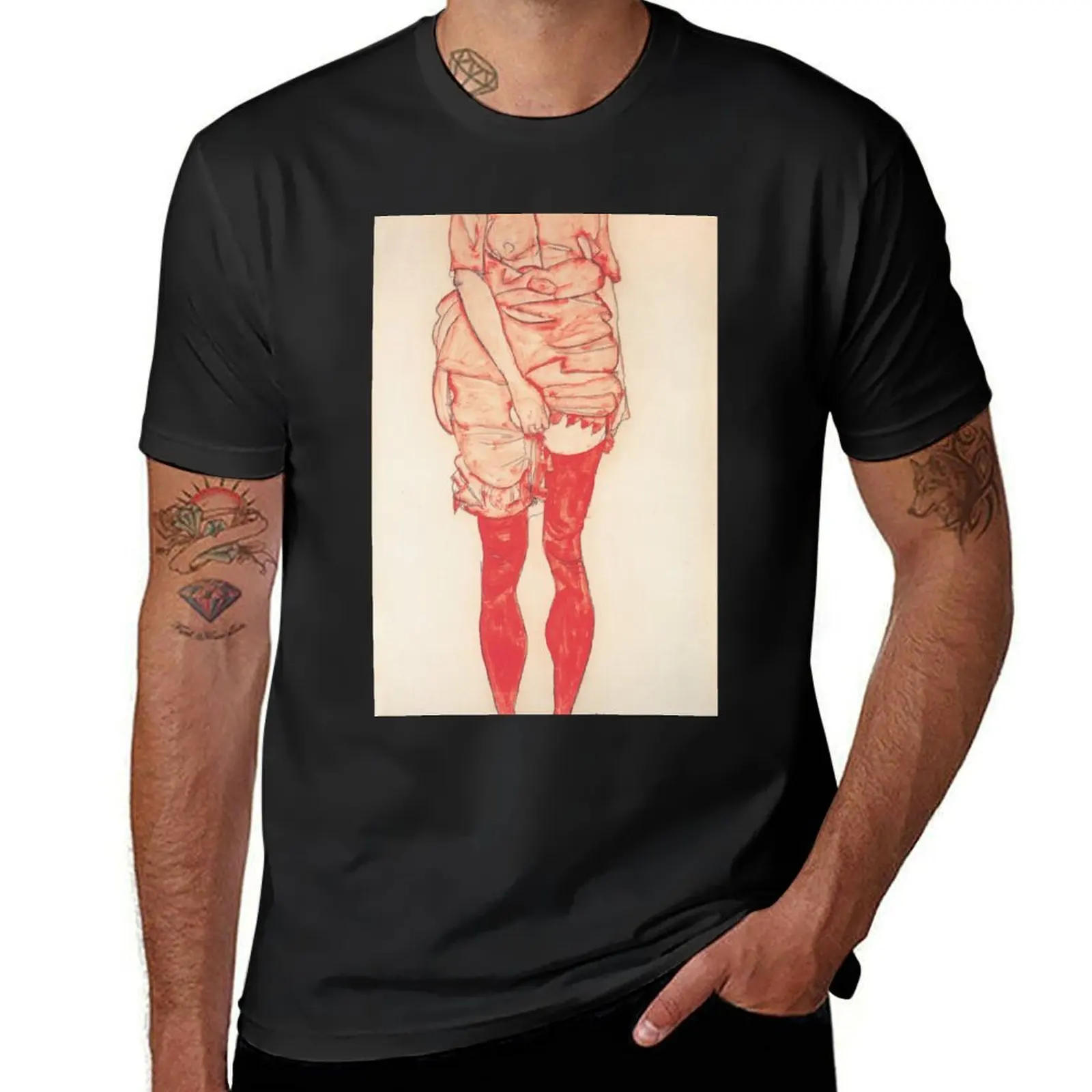 Vintage Egon Schiele Girl with the Red Stockings 1913 T-Shirt animal prinfor boys sublime customs Men's t-shirt