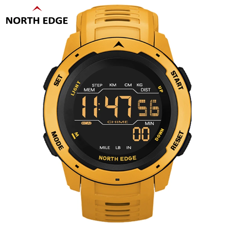 NORTH EDGE Orologio digitale da uomo Orologi sportivi da uomo Doppio contapassi sveglia Orologio digitale impermeabile 50M Orologio militare