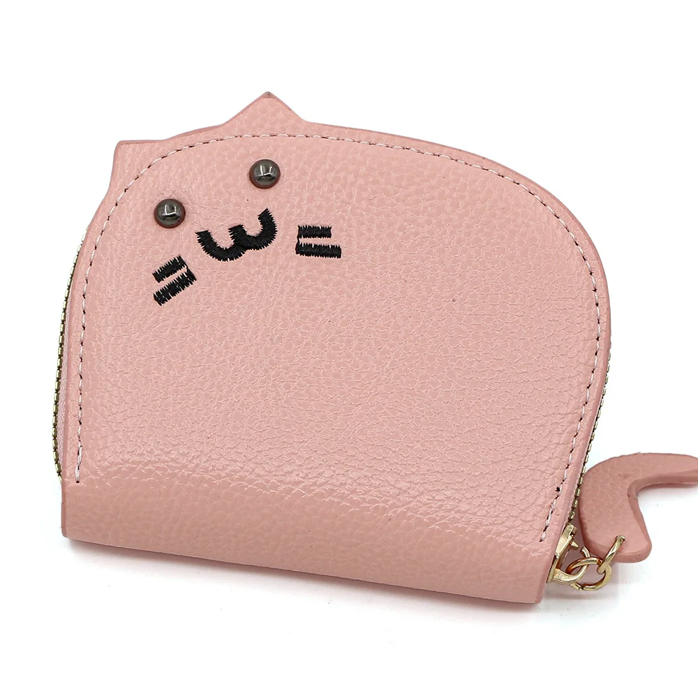 Elegant Women Small Wallet Coin Purse Card Holder Female Hand Wallet Cute Cat Girl PU Leather Mini Purse with Card Slot