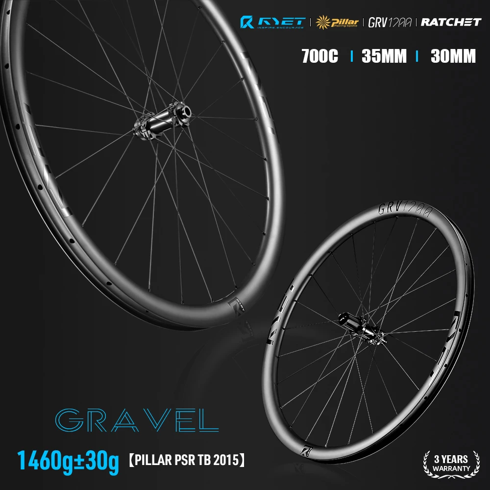 

RYET Gravel 700C Carbon Wheelset 25mm/30mm 36T Ratchet Hub Center-Lock Disc Tubeless Ready Wheels with Pillar 2015 Spokes