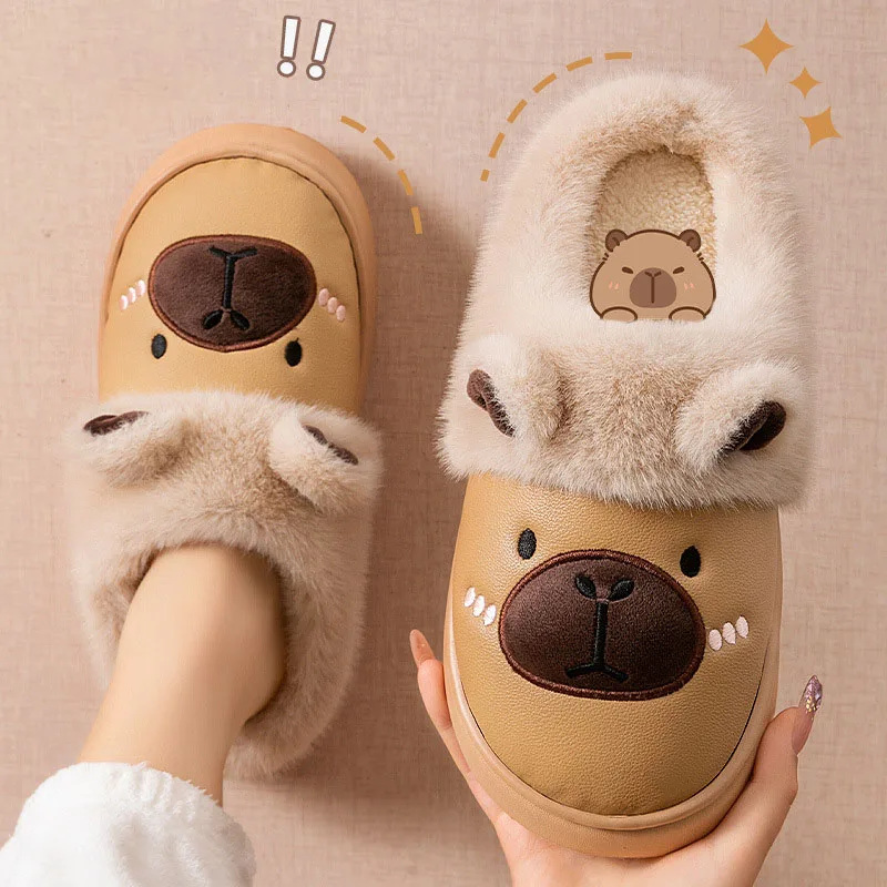 

Водонепроницаемые плюшевые тапочки для женщин и мужчин, хлопковая обувь с рисунком капибары, удобные домашние тапочки для пар без шнуровки для домашней спальни