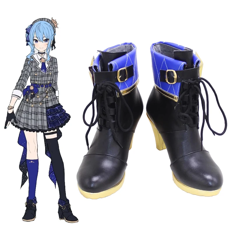 Hololive Hoshimachi Suisei Cosplay Shoes Virtual YouTuber Leather Boots Vtuber Suisui Middle Boots Virtual Idol Dressing Up