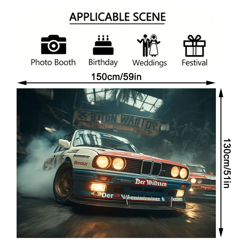 2D flach, 1 Stück atemberaubendes Supercar-Rennbanner – Partybanner und Fotohintergrund, Polyestermaterial-Hintergrundstoff – Detail 4