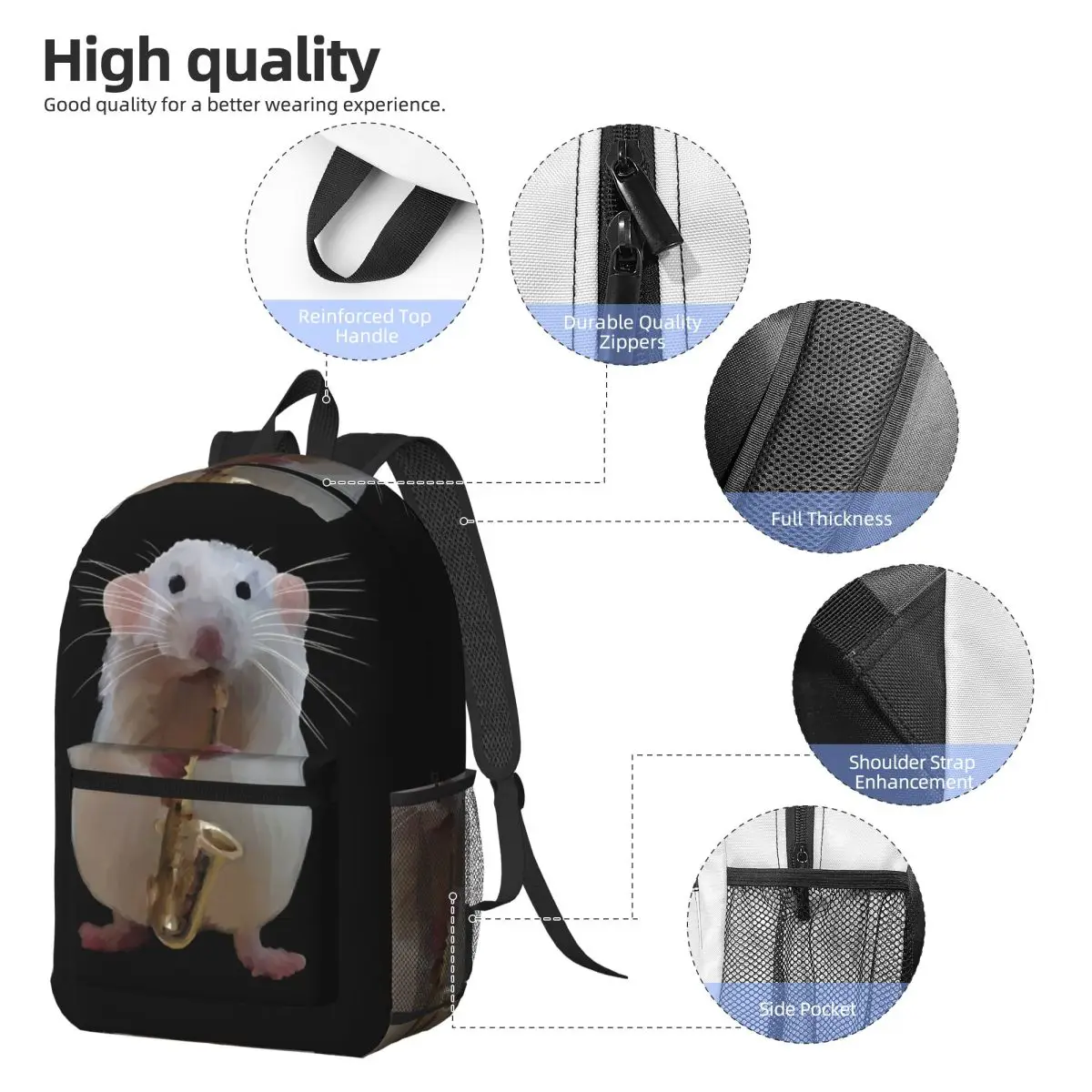 Rat Playing The Saxophone Backpack Daypack Large Capacity Children BookBag School Bag Shoulder Bags for Men Women
