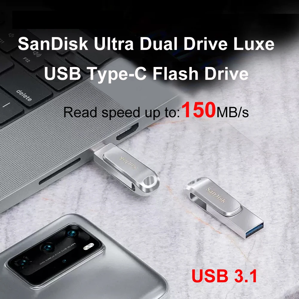 

Двойной Флеш-накопитель SanDisk Ultra, флешка класса люкс, OTG USB 3,1, для устройств USB Type-C и Type-A, цельнометаллический U-диск