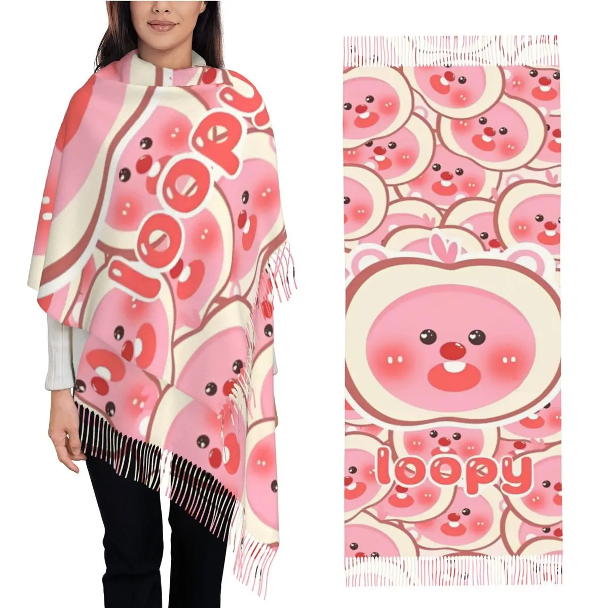 Zanmang Loopy Cartoon Warm Scarf Autumn   Loopy Kawaii Shawl Wraps Graphic Bandana Women Casual Headwear Scarves