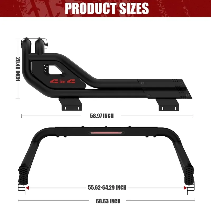 Heavy Steel Pickup Roll Bar with Brake Light for Hilux Ranger F150 RAM 1500 D-Max NP300 4x4 Shark 6 Truck Sports Bar