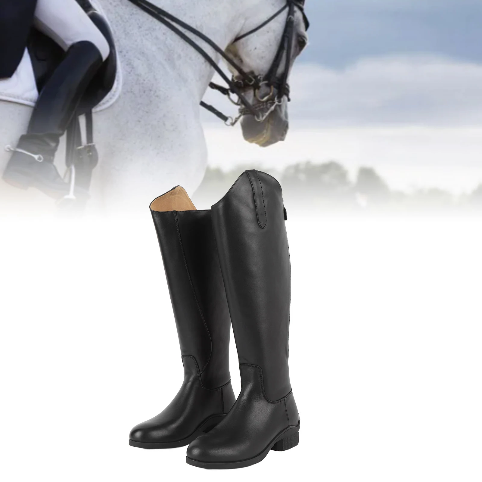 أحذية عالية للركبة، أحذية ركوب طويلة للجنسين لتدريب الفروسية، للاستخدام اليومي مع سحاب خلفي من الجلد EVA #2