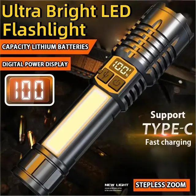 פנס LED עמיד ונטען לטעינה בטייפ סי