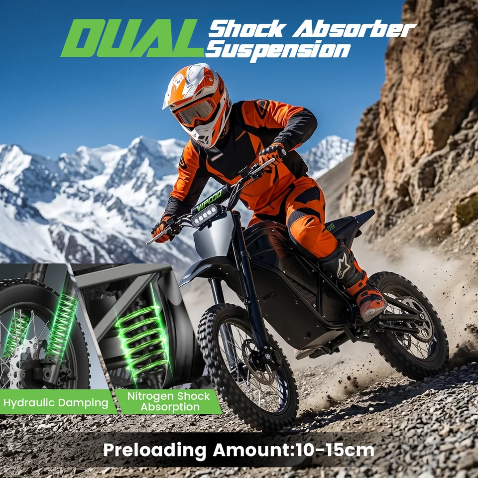 Electric Dirt Motorcycle VIPCOO H3 3500W 48V23AH Electric Bike Fat Tire Nitrogen Suspension E Dirt Bike for Teens and Adults USA STOCK image 6