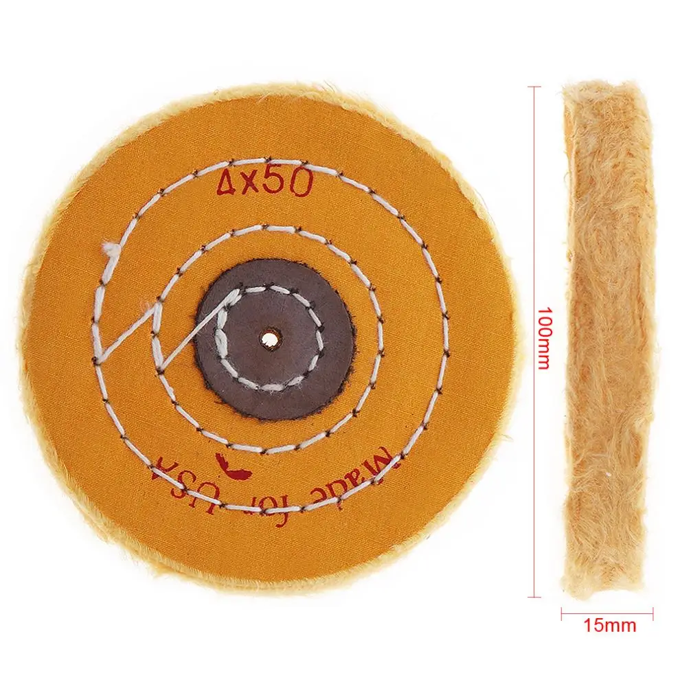 Rueda de pulido de lana, almohadilla de algodón con orificio de 5mm para pulido de metales/coche, 4/5 pulgadas, en forma de T, color amarillo
