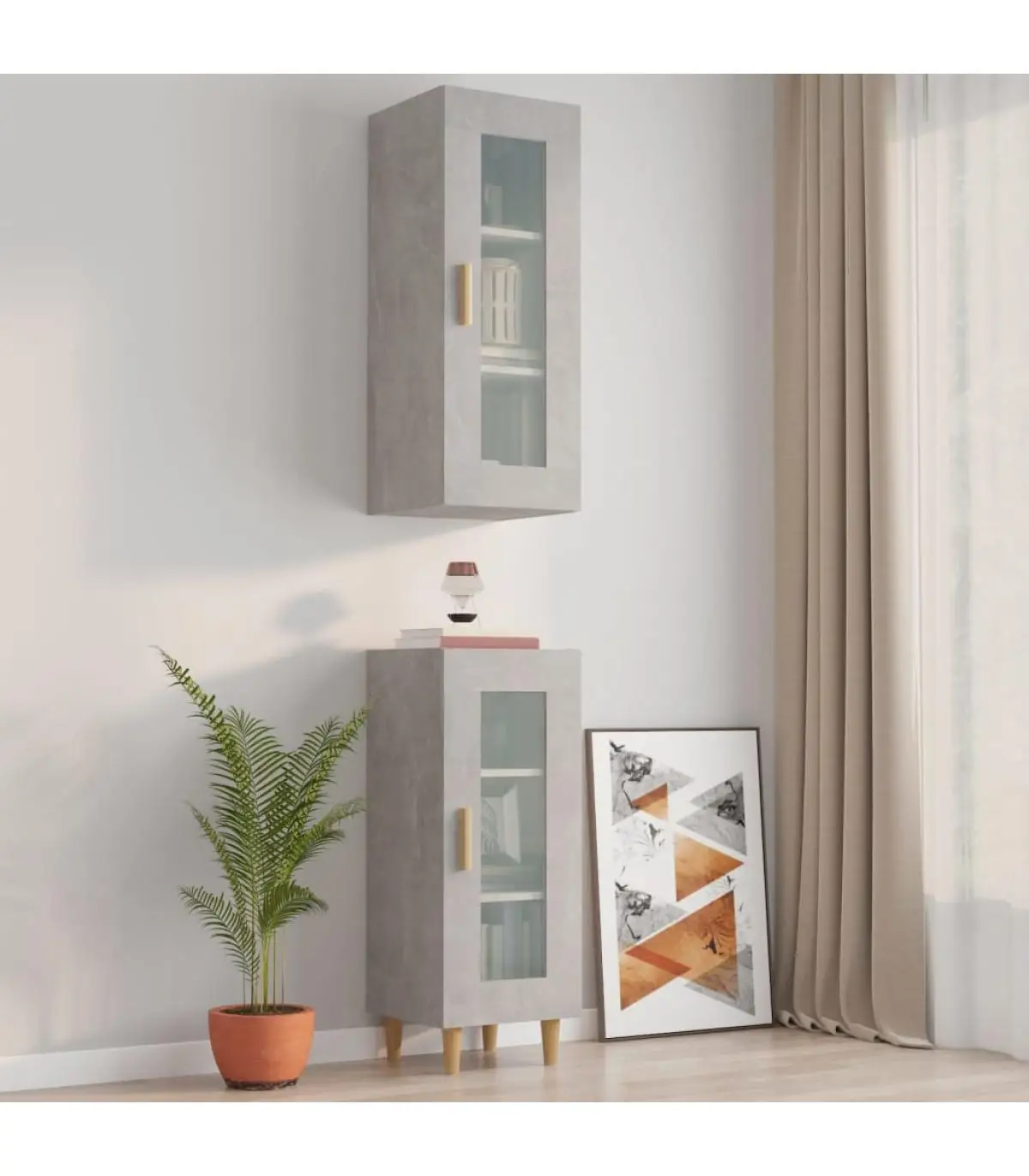 Sideboards wall cabinet hanging concrete gray 34,5x34x90 cm