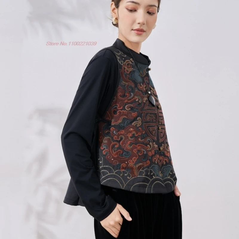 2025 tops hanfu chinos chaleco popular tradicional con cuello levantado chaqueta sin mangas con bordado de flores nacionales chaleco étnico ropa de calle