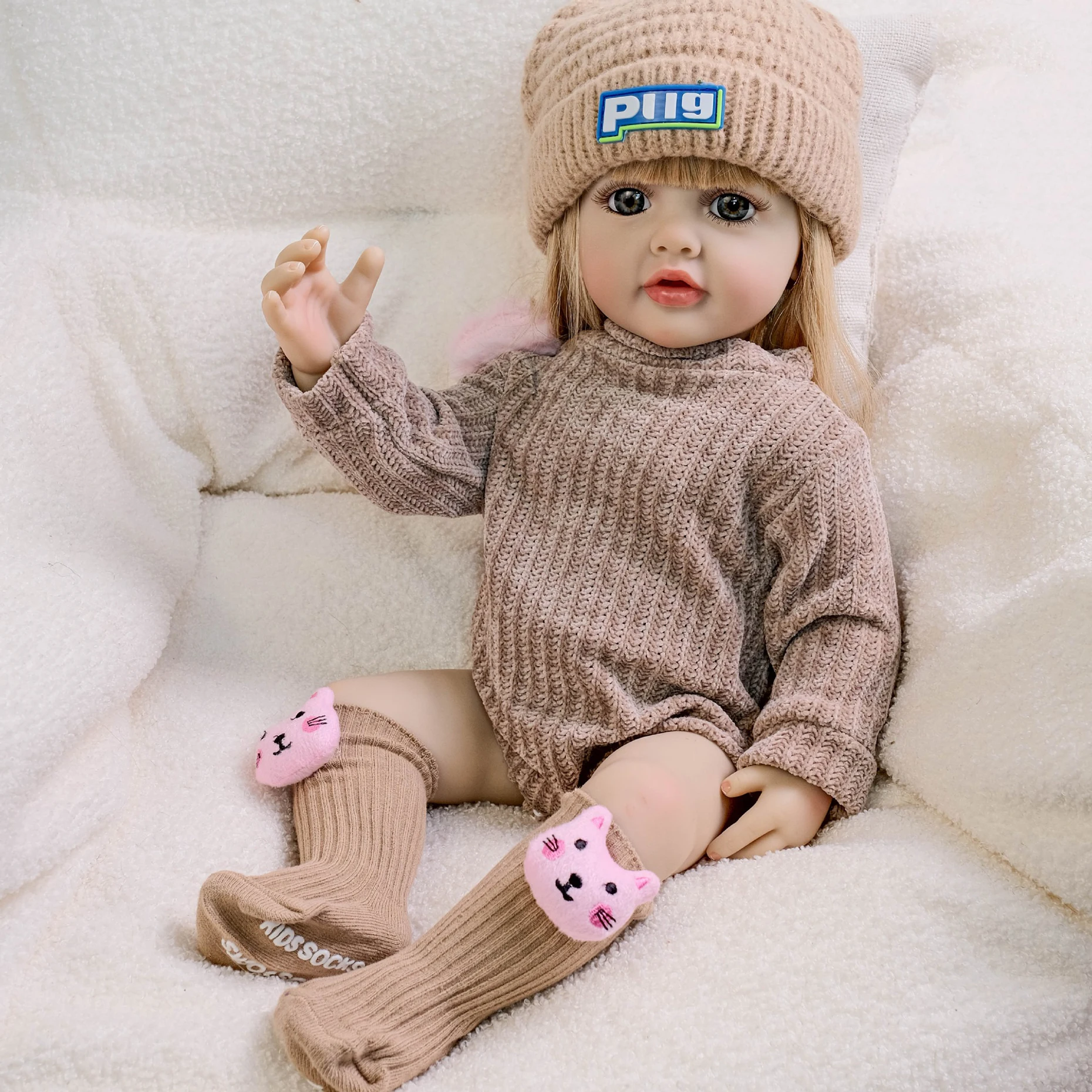 

Hot-Selling 22-Inch Brown Cap Long-Sleeve Romper Realistic Reborn Doll Handmade 3D Painted Companion Toy Children's Holiday Gift