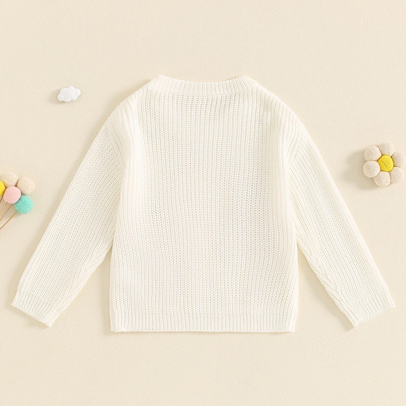 Suefunskry Baby Girl Fall Winter Sweater Rainbow Letter Embroidery Long Sleeve Round Neck Chunky Knitwear Pullover Tops