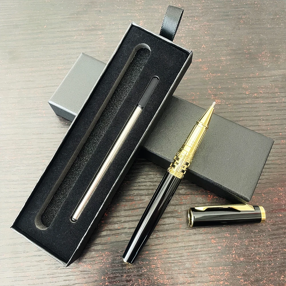 High Quality Black Metal Signature Pens Box Set Busines Office Luxury Stationery Gift Ballpoint Pen Box Set Customized Name Text
