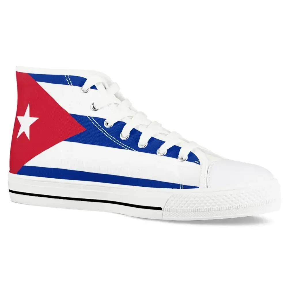 Flag Of Cuba/Christmas Print High Top Canvas Shoes For Women Casual Girls Santa Claus Flat Clasic Ankle Shoes