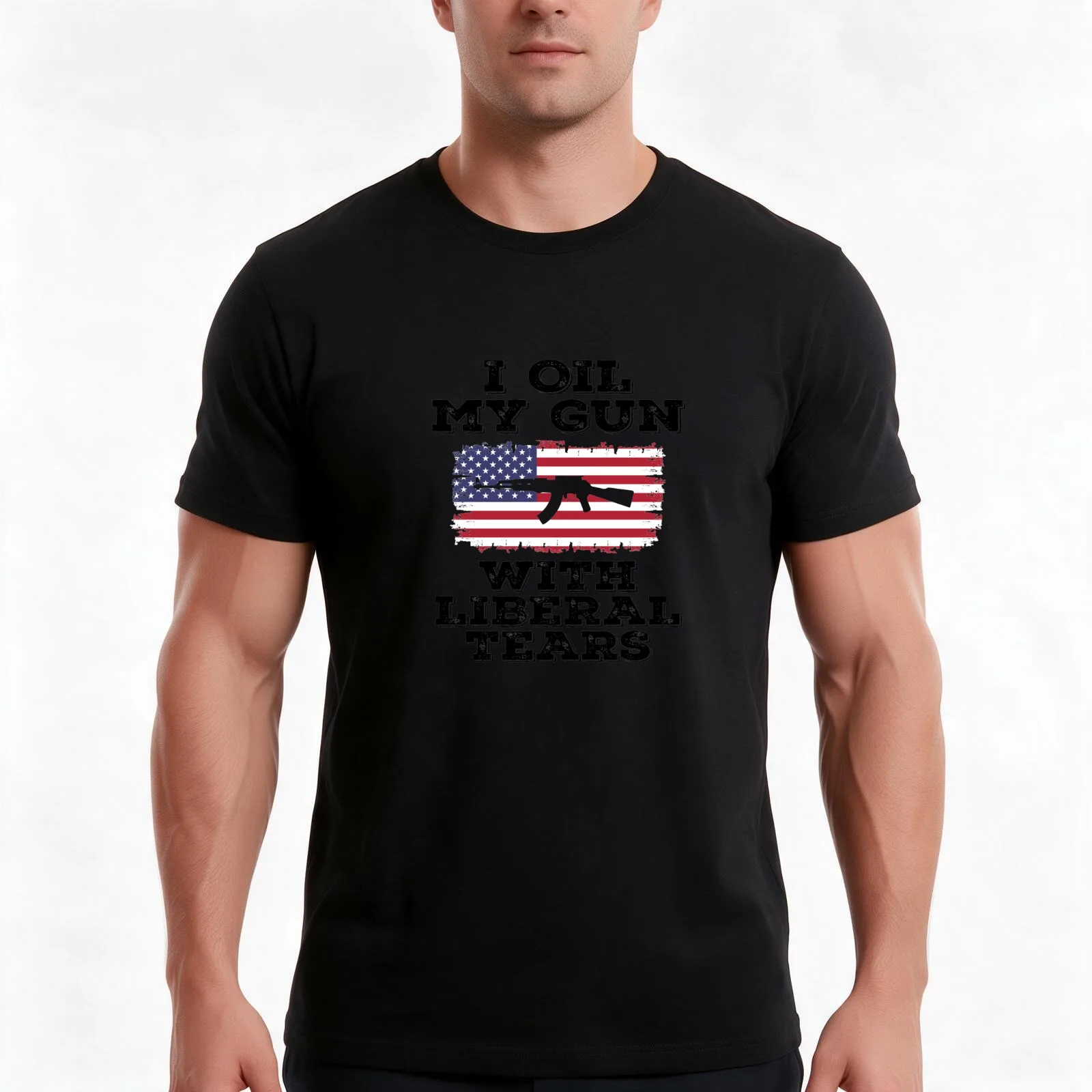 I Oil My Gun With Liberal Tears V3 T-Shirt, Summer Casual Cotton Tee, Oversized Streetwear Tops, Vintage Graphic Print