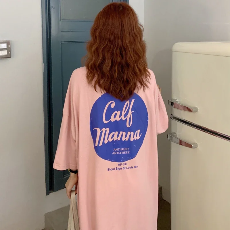 DAYIFUN-Women Loose Fitting Oversized T-Shirt Dress Three Quarter Sleeve Female Clothes Straight Dresses Korean Fashion Harajuku