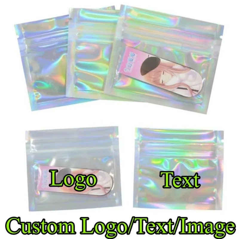 300 Sachets Ziplock Holographiques Transparents Personnalisables DIY avec Logo Laser pour Matcha, Cacao, Café, Thé en Poudre, Bijoux, Snacks et Cadeaux