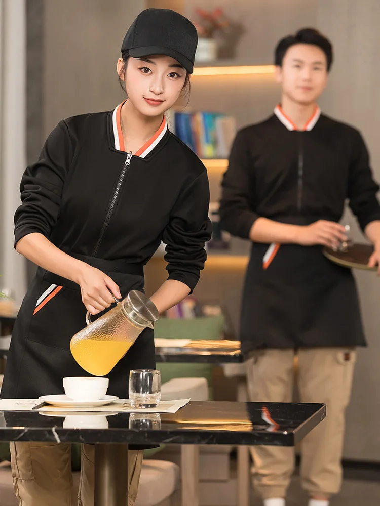 Long Sleeve Winter Waiter Jacket Man Hoodie Woman Hot Pot Waiter Uniform for Man Hotel Food Service Casual Wear Tops