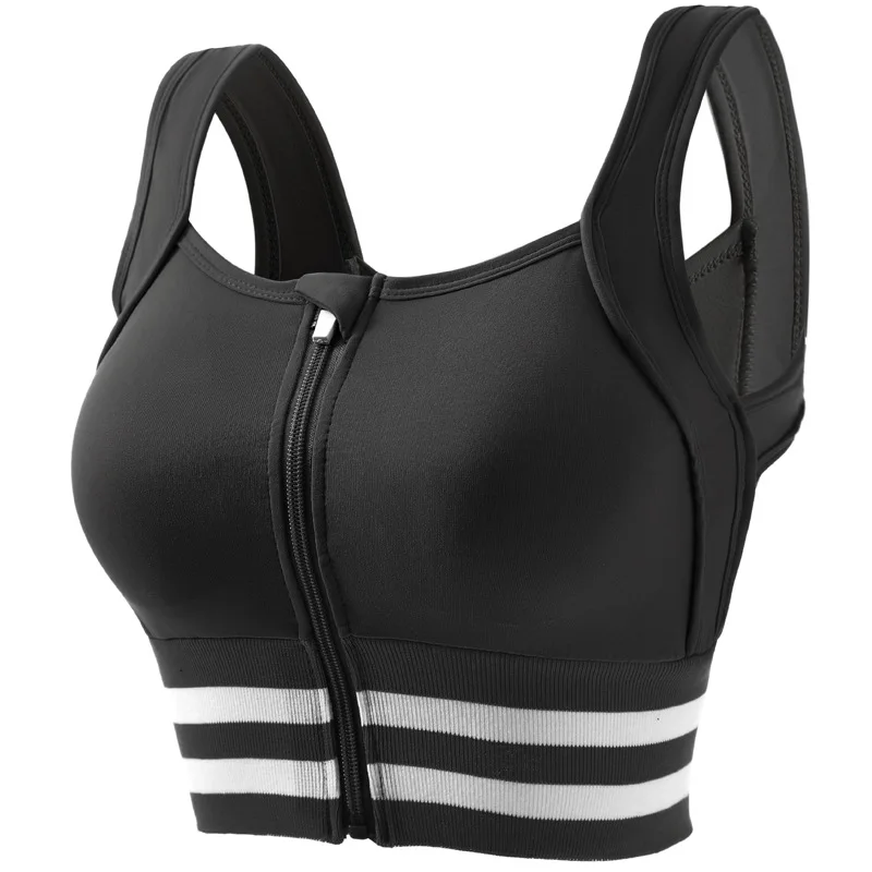 Women\'s Sports Bra Underwear Breathable Gathered Without Steel Ring Front Zipper Bralette Tops Yoga Running Vest Female Bras