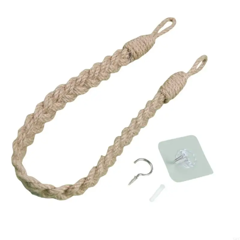 Curtain Tiebacks, Decorative Rope Tie Curtain Holders with Metal Screw Hook X3UC