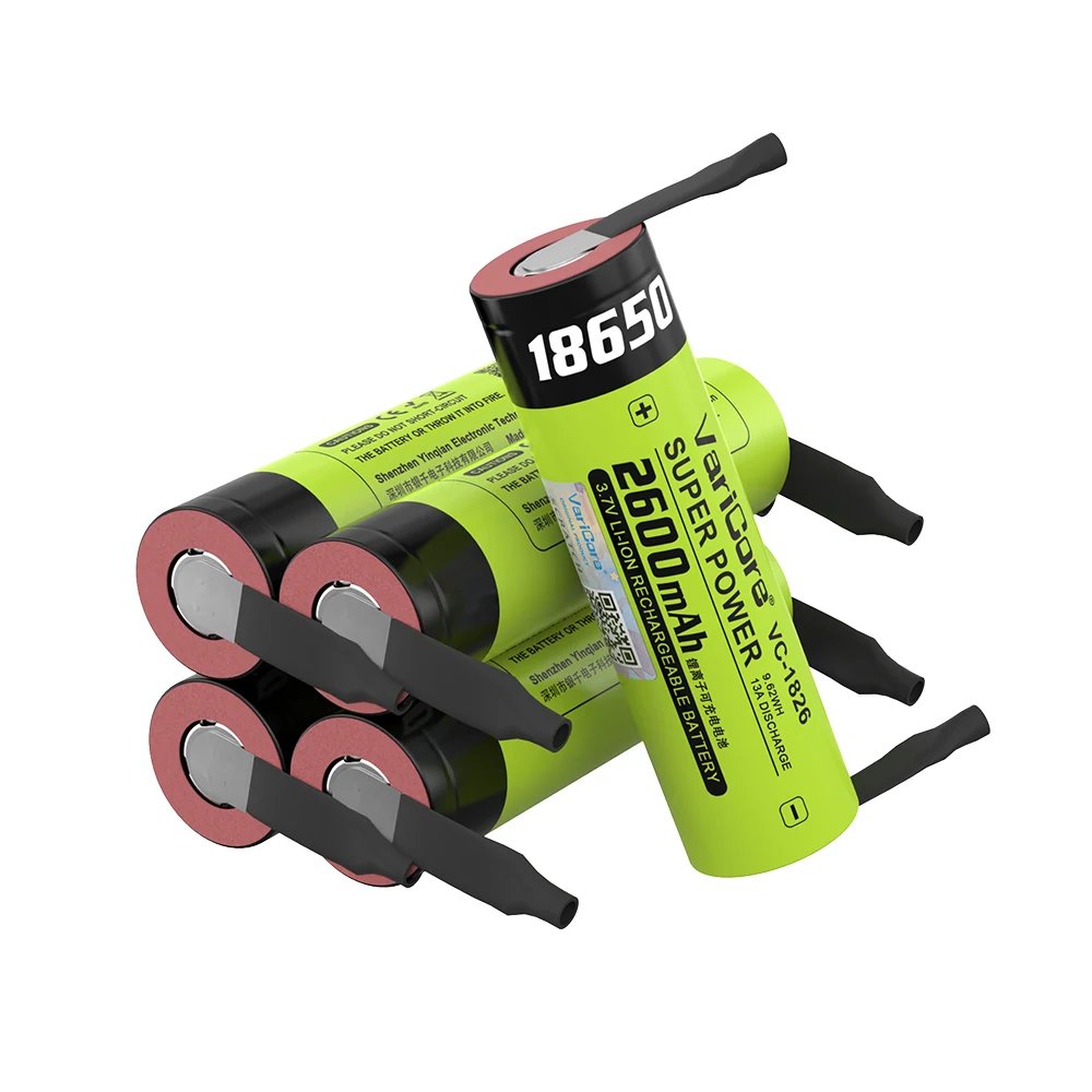 VariCore 18650 2600mAh 3.7V بطارية ليثيوم أيون قابلة للشحن لتقوم بها بنفسك ورقة النيكل للمصباح الأمامي ، بنك الطاقة المحمول