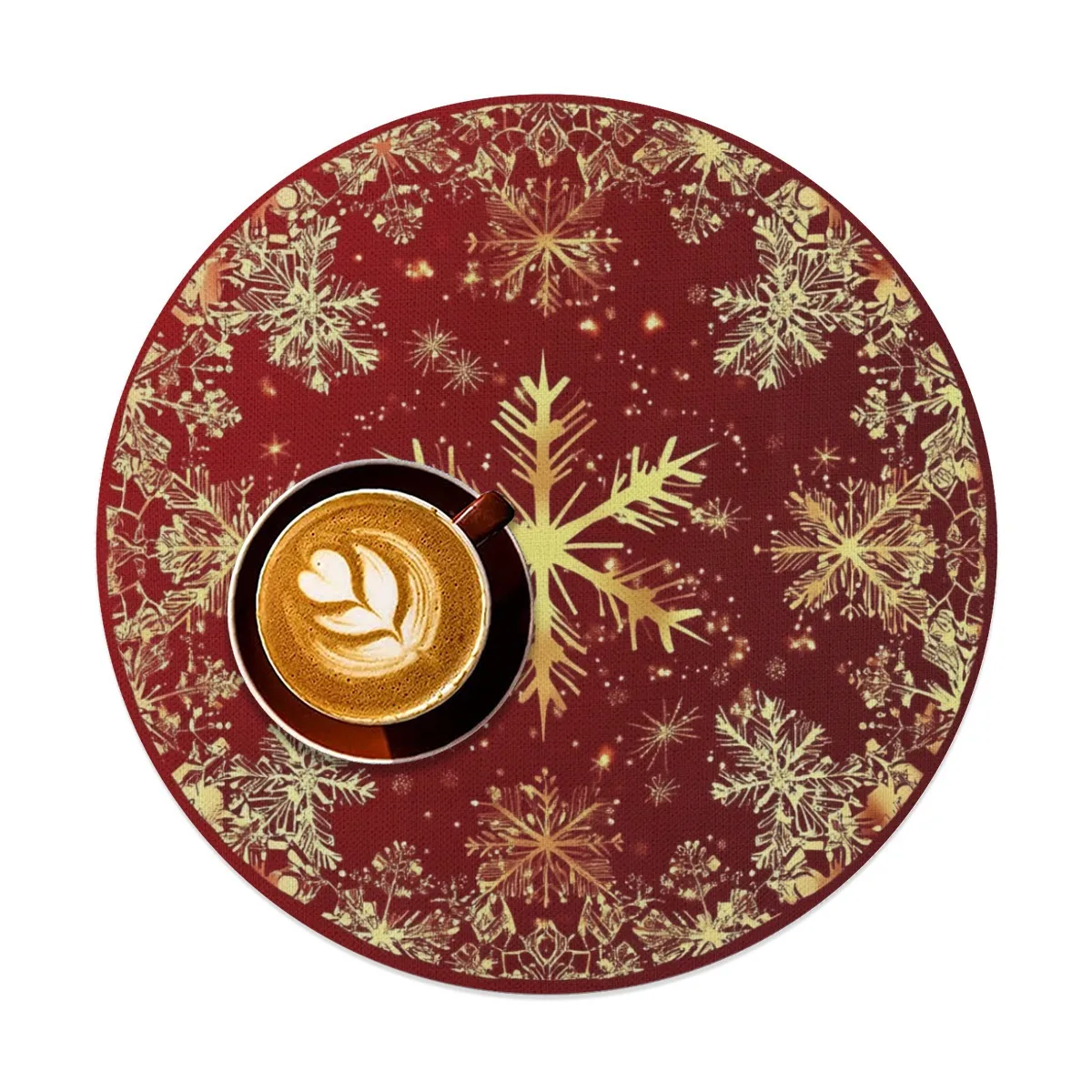 2/4/6/8Pcs Gold Christmas Candle Pattern Round Placemats Merry Christmas Decorative Table Mats Non-Slip Fabric Table Mats Dry Cleanable Suitable for Holiday Decorations for Dining and Parties