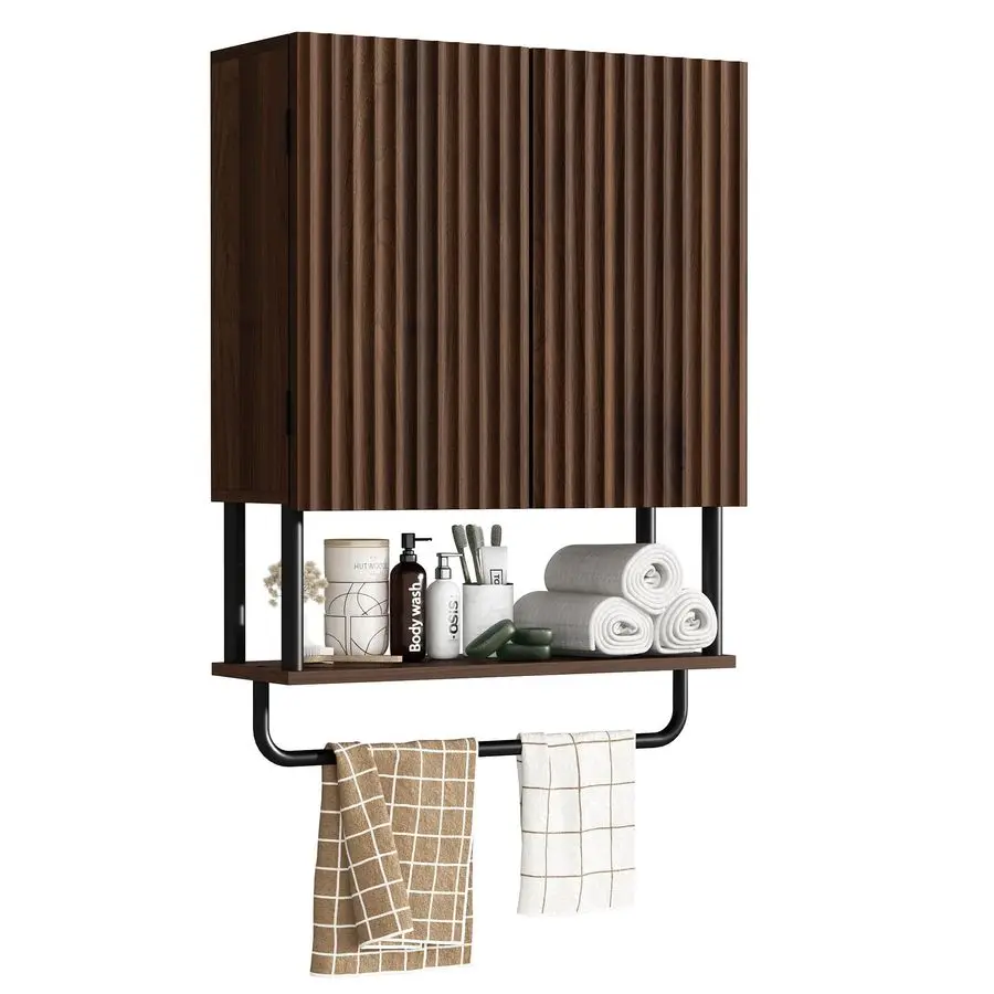 

Fluted Bathroom Wall Cabinet with 2 Doors, 3Tier Modern Farmhouse Medicine Cabinet, Over The Toilet Storage Cabinet with Adjusta