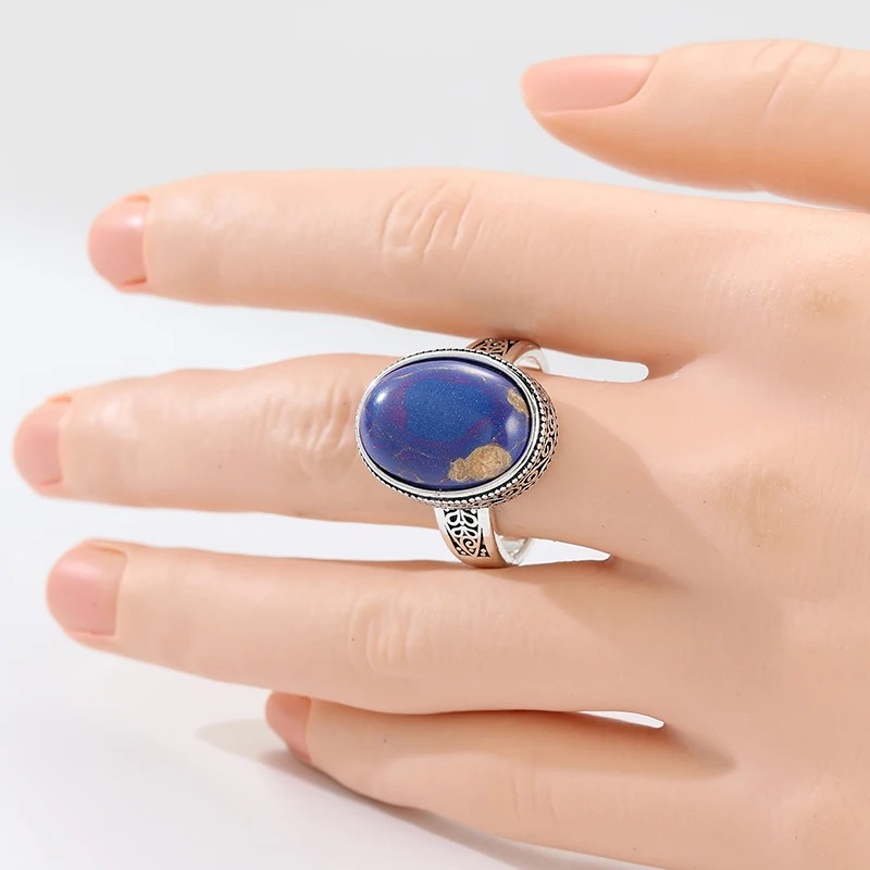 Vintage Inlaid Purple Stone Women's Ring Ethnic Silver Color Hand Carving Daily Wear Party Jewelry Anniversary Gift