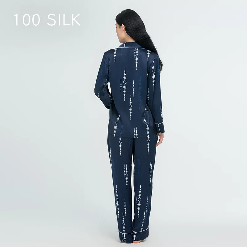 

High Quality Natural Heavy Cardigan Lapel Silk Home Wear Suit Spring and Autumn New Women's Printed Real Pajamas