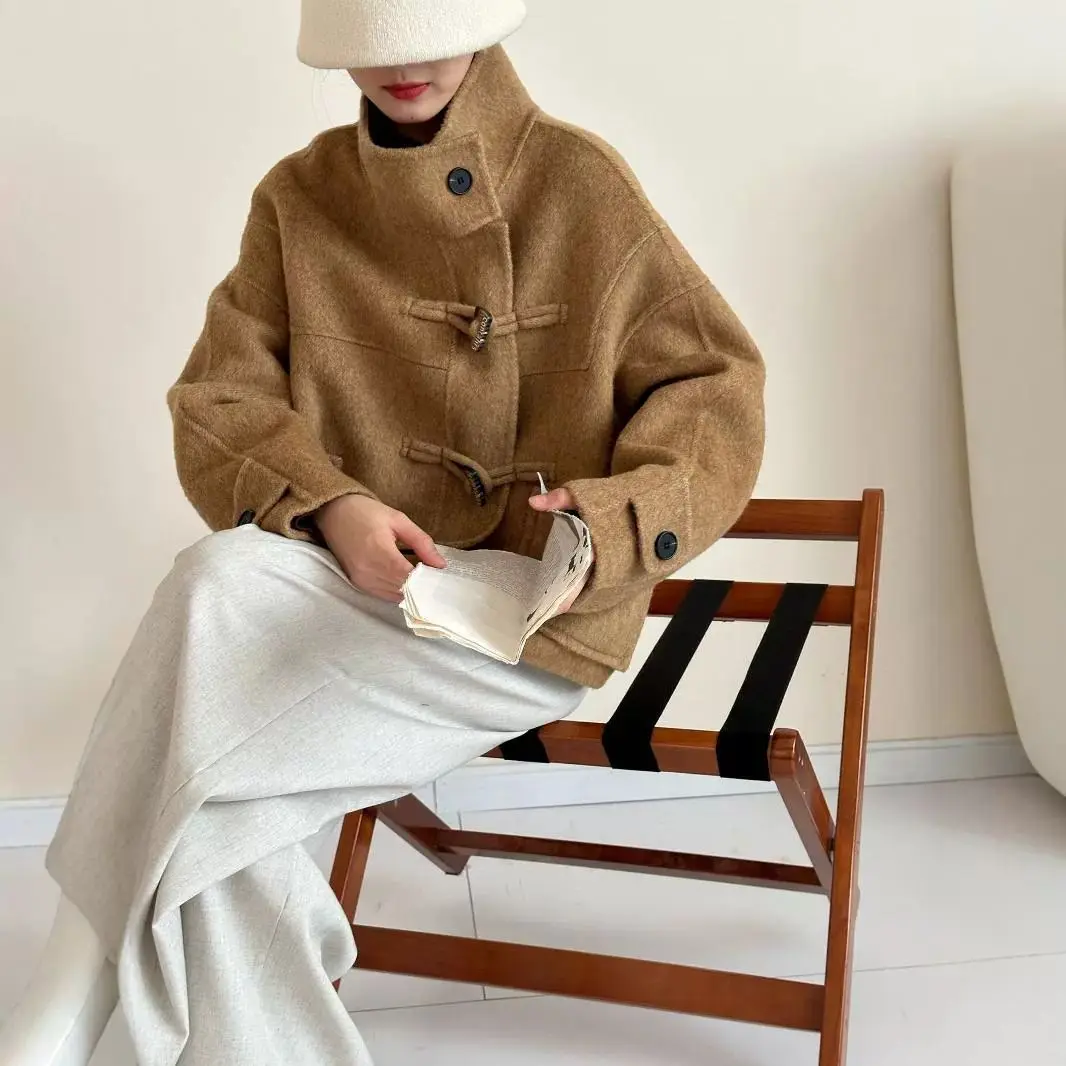 

2025 New Wool Coat Autumn Winter Thickened Fashion Loose Stand Collar Woolen Jacket for Women Slim Fit