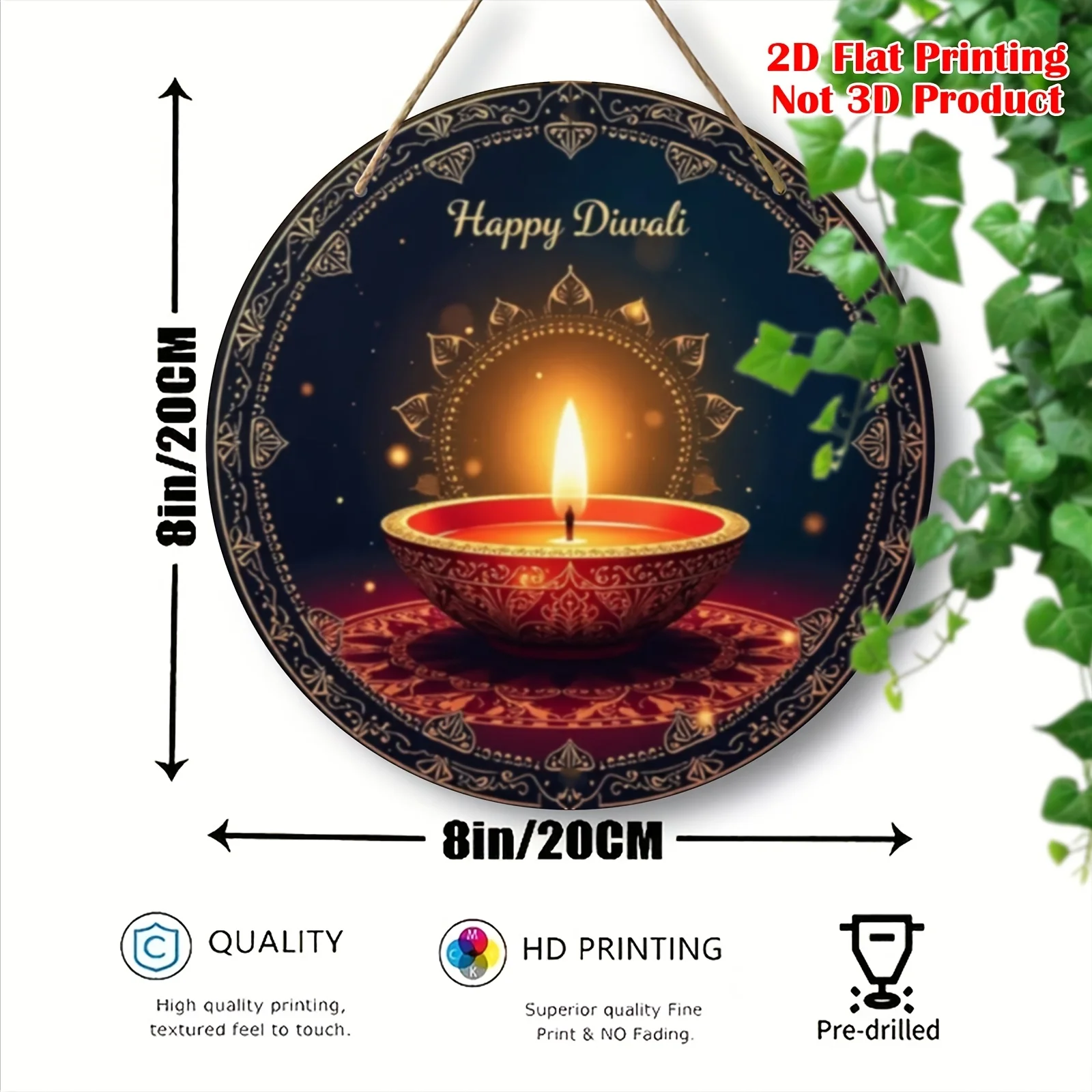 CIFBUY Retro Happy Diwali Aluminum Wall Art Waterproof Wearproof Home Dorm Cafe Porch Yard Room Decor Gift