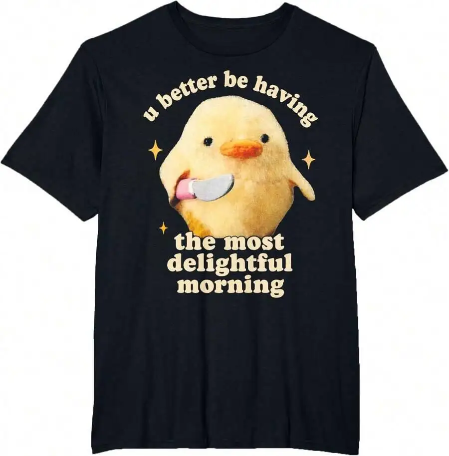 Kawaii Aesthetic Cute Silly Duck Meme T-Shirt 100% Cotton Trendy Y2K Short-Sleeve Tee-Soft, Quick-Drying, Moisture-Wicking;