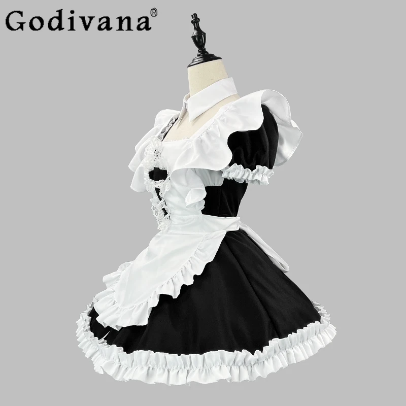 일본 고전 반팔 드레스 소녀 여름 메이드 귀여운 코스프레 의상 드레스 여성 할로윈 역할 놀이 드레스