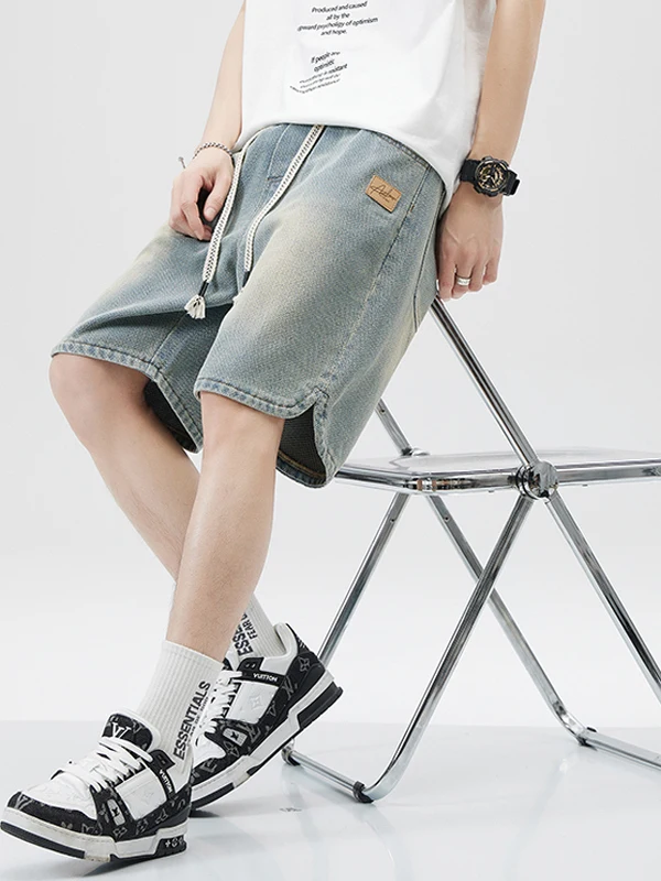 

American Street Style Starry Pattern Jeans Shorts Men's Summer Thin Loose Basketball Five-Point Pants Trendy Sports Mid-P...