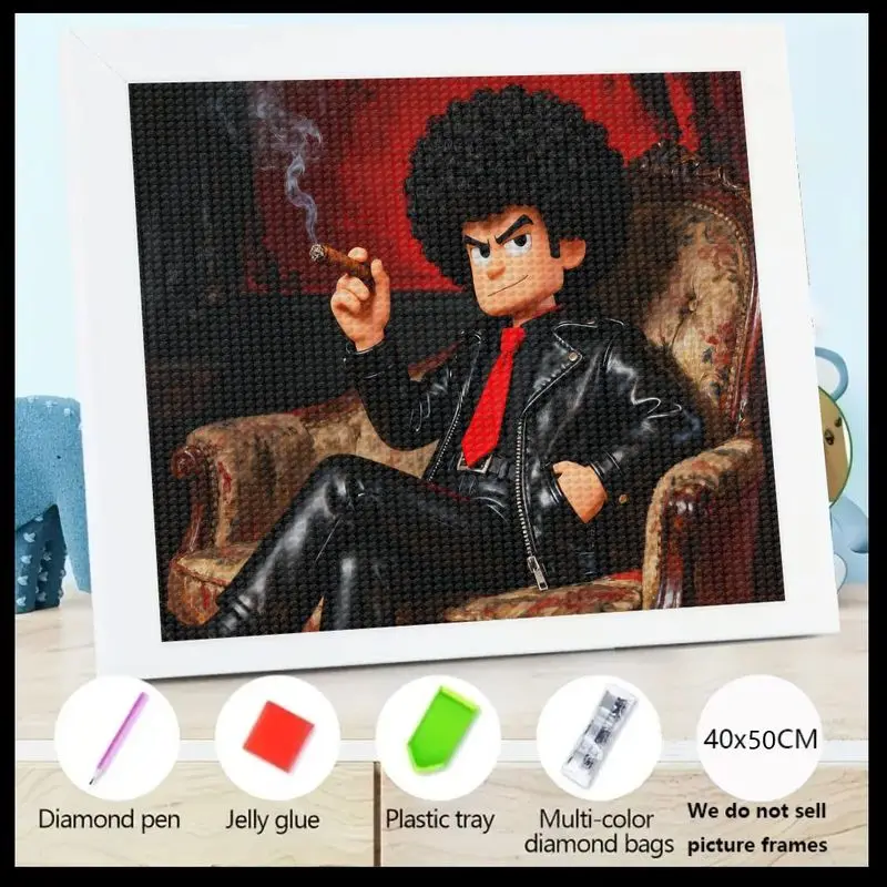 

1PC 5D DIY Full Drill Diamond Painting Kit, Adult Art Craft, Unique Cool Character Afro Man Smoking Cigar Design, 40x50CM Large