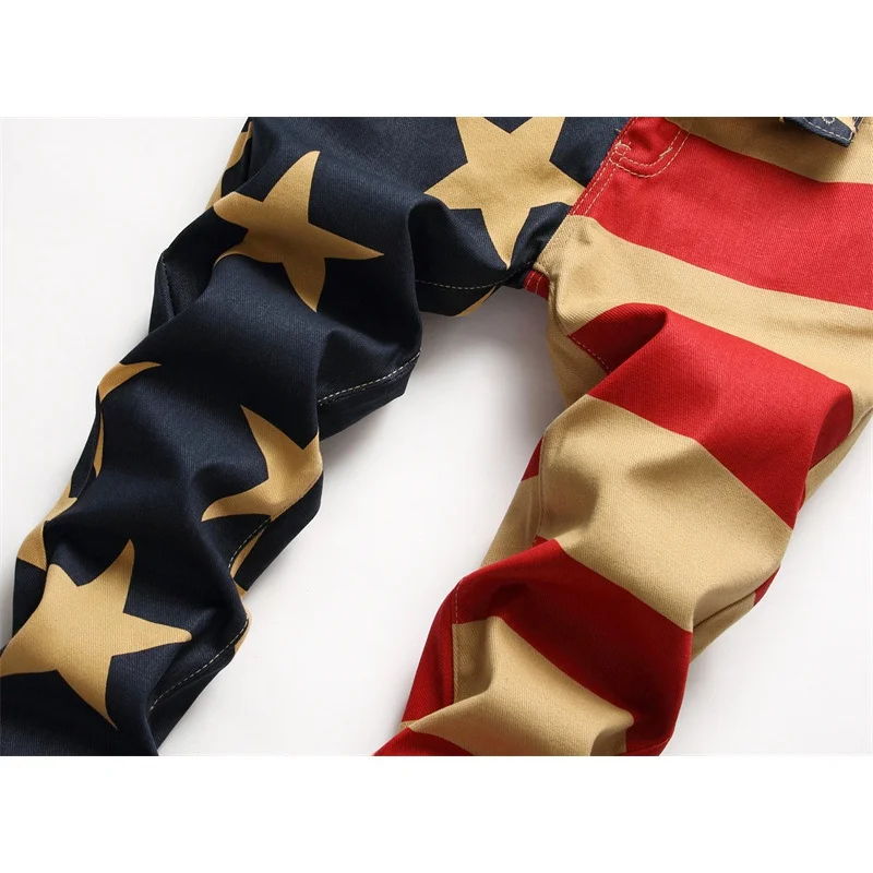 European and American Style Printed Jeans Men's Retro Trendy Fashion High-End Men's Slim Stretch Tapered Casual Trousers