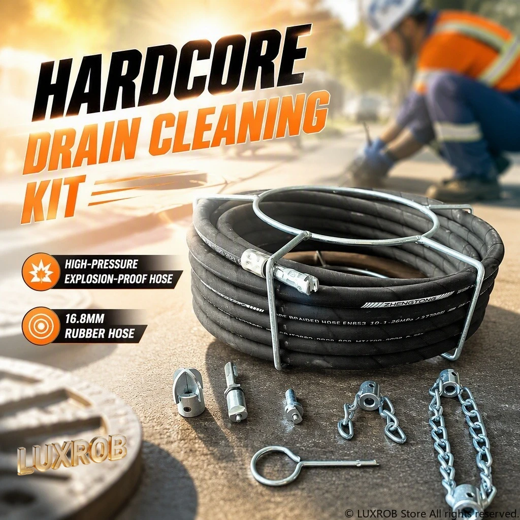 Drain Cleaning Kit 16.8mm High Pressure Explosionproof Rubber Hose Sewer Jetter Kit with Chain Cutter Nozzle Pipe Unblocking