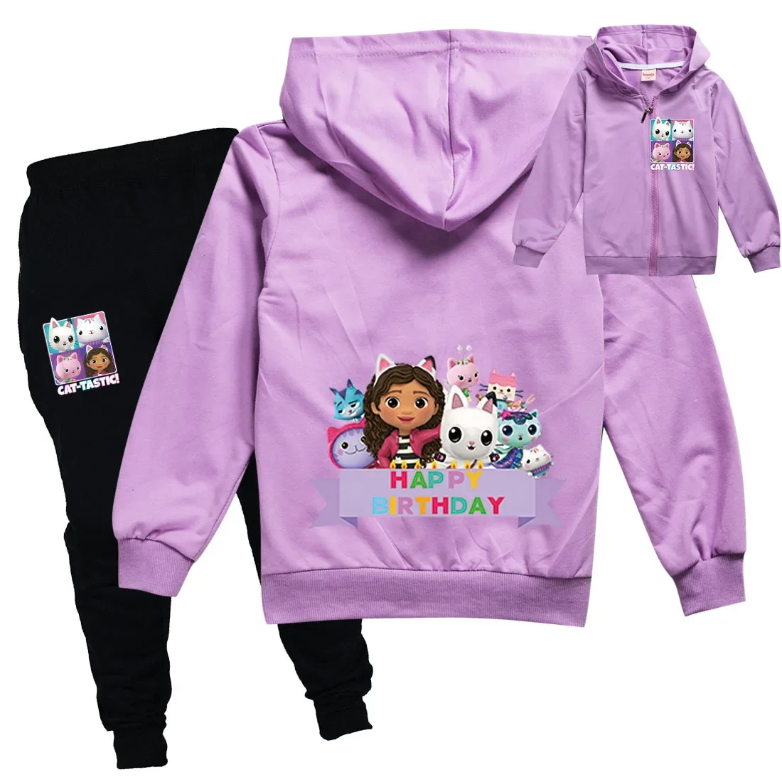 2024 Cartoon zipper coat Toddler Gabby Dollhouse Clothes Hoodies Pants 2 pcs sets Cute Children's 3-15T Clothing Kids Sweatshirt