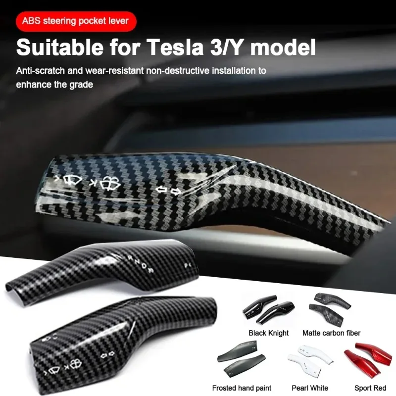 

2pcs Carbon Fiber Steering Wheel Whift Protection Cover For Tesla Model 3 Y ABS Car Column Shift Knob Cover Decor For Tesla